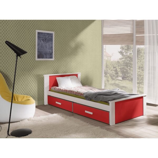 Vollholz Kinderbett ANDREAS Weiss-Rot