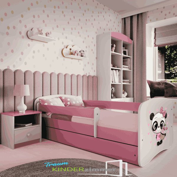 Kinderbett Panda Weiss-rosa