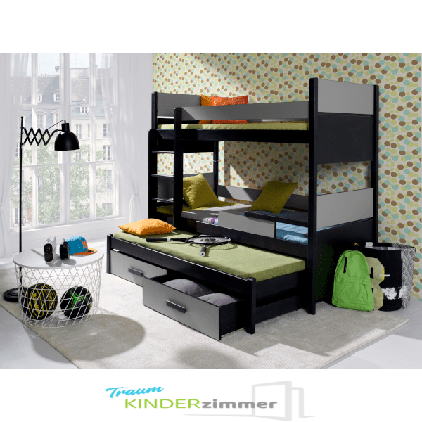 Augustin Stockbett für 3 Personen mit Bettkasten Wenge-Grau