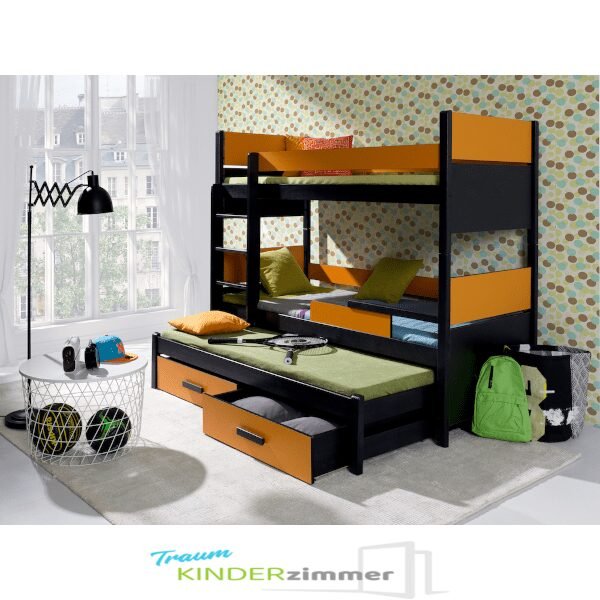 Augustin Stockbett für 3 Personen mit Bettkasten Wenge-Orange