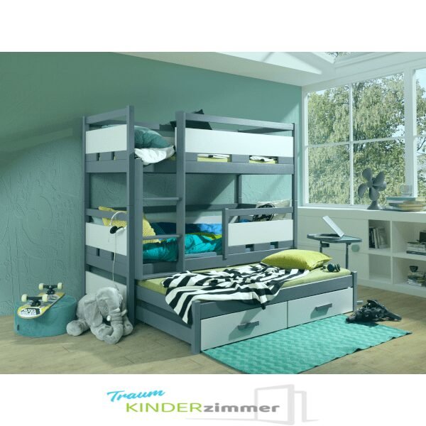Etagenbett für 3 Personen mit Bettkasten Ruben