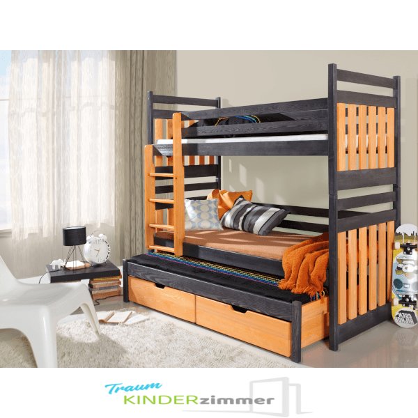 Etagenbett für 3 Personen mit Bettkasten Santi