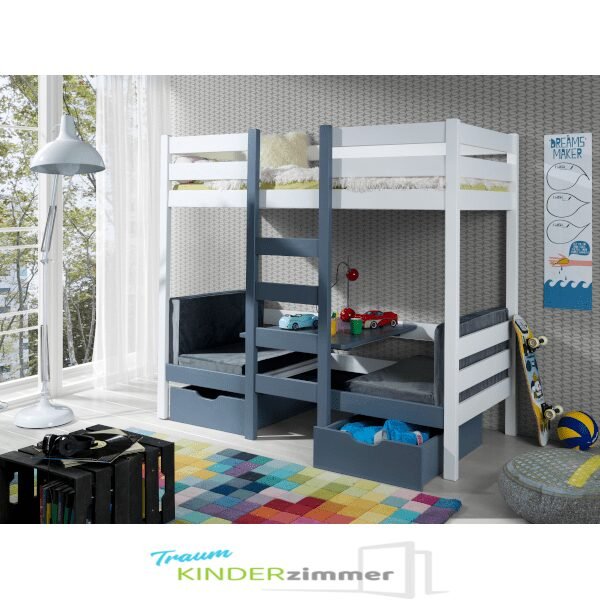 Stockbett Kinder Barti für 2 Personen Weiss-Graphit