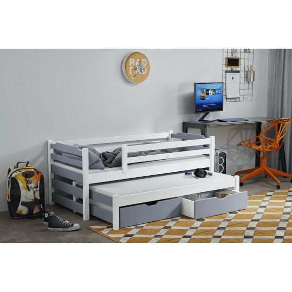 kinderbett-fuer-2-personen-mit-absturzsicherung-und-bettkasten-mandy-weiss-grau-min Mandy Vollholz Kinderbett für 2 Personen mit Absturzsicherung und Bettkasten Weiss-Grau