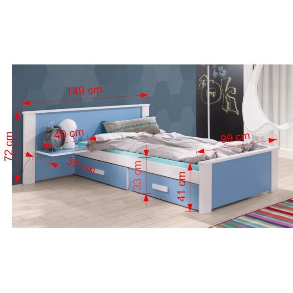 Vollholz Kinderbett ANDREAS Plus mit Bettkasten und Regal