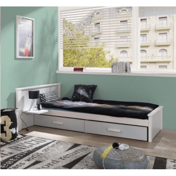 Vollholz Kinderbett ANDREAS Plus mit Bettkasten und Regal